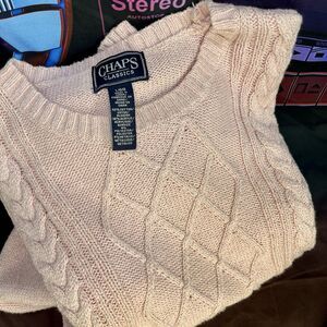 CHAPS Classics Pink Metallic Sparkle Y2K Cable Knit Sweater Size Large